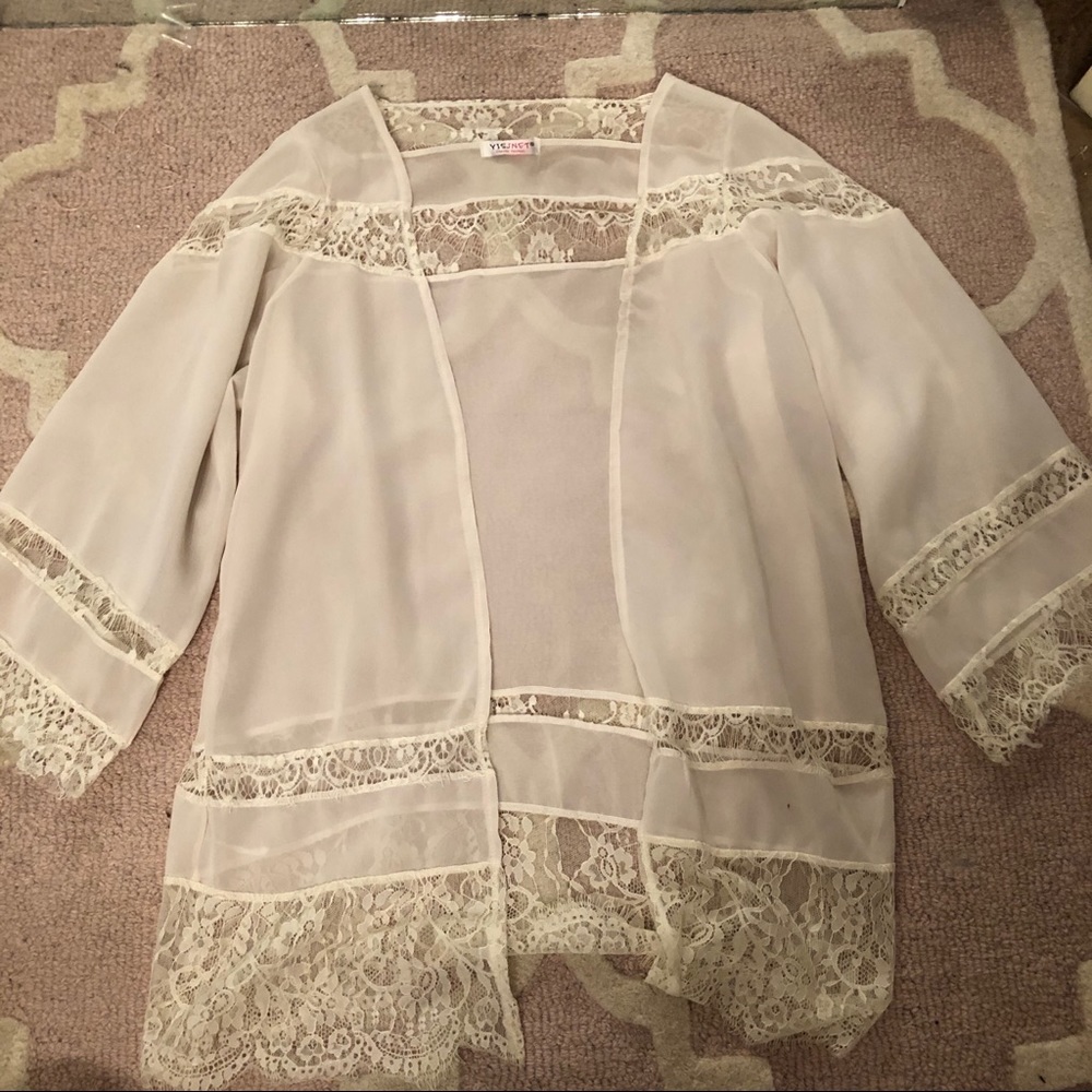 Cream Color Sheer Lace Kimono